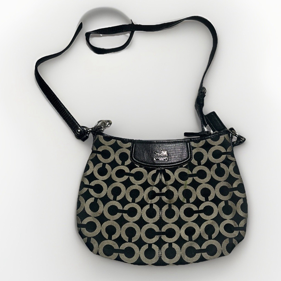 Coach Handbags - Coach Madison Crossbody Op Art Black & Gold Purse - Flawed